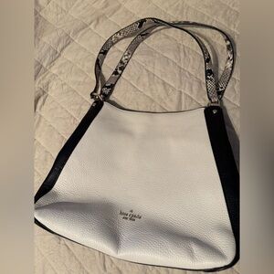 kate spade White and Black Leather Shoulder Bag with Snake-Print Strap